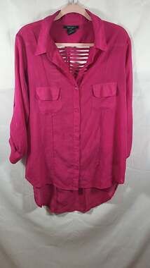 Jamie Nicole Collection Hot Pink Button Down Blouse with Open Lattice Back Detai